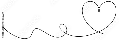 Continuous line heart drawing in minimalist style. Single love icon perfect for romantic designs, wedding invitations, and elegant celebration graphics. Vector illustration isolated.