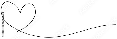 One line art heart illustration with flowing ribbon effect. Modern love symbol in simple black outline, ideal for romantic projects and decorative healthcare concepts. Vector illustration isolated.