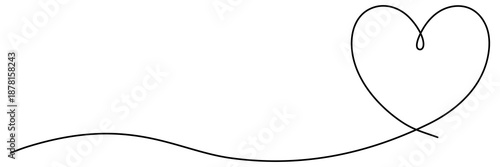 One line art heart illustration with flowing ribbon effect. Modern love symbol in simple black outline, ideal for romantic projects and decorative healthcare concepts. Vector illustration isolated.