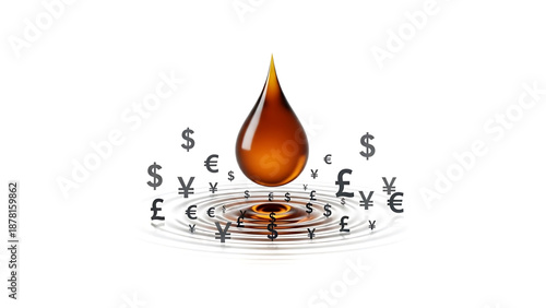 Oil A vector graphic illustration of a single oil drop surrounded by currency symbols