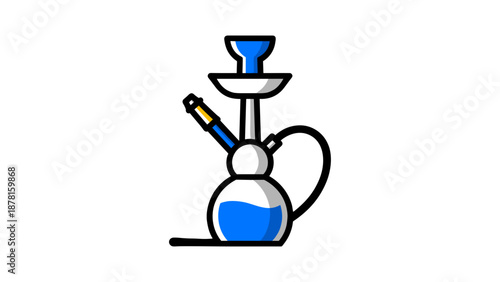 A stylized cartoon illustration of a modern hookah with vibrant blue liquid and a matching mouthpiece, designed as an isolated icon.