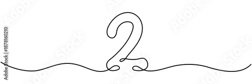 Continuous line drawing number two in elegant single stroke style. Hand drawn mathematical symbol. Ideal for modern educational materials and minimalist graphic design. Vector illustration isolated.