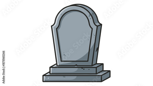 A solemn grey tombstone or gravestone with a classic arched top stands starkly, symbolizing remembrance and finality.