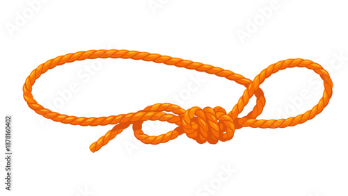 A bright orange rope is tied into a strong and secure bowline knot forming a fixed loop.