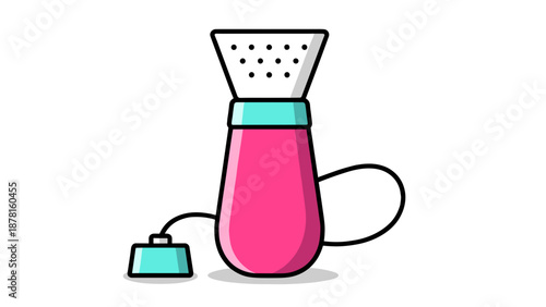 A vibrant pink tea infuser or pour-over coffee brewer with a white filter top and a small handle.