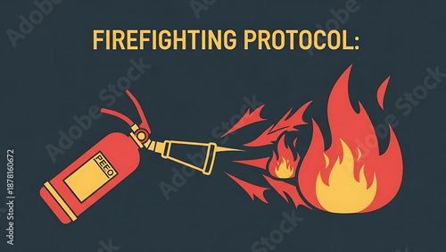 Oil A vector graphic illustration of a fire extinguisher putting out flames with a bold design