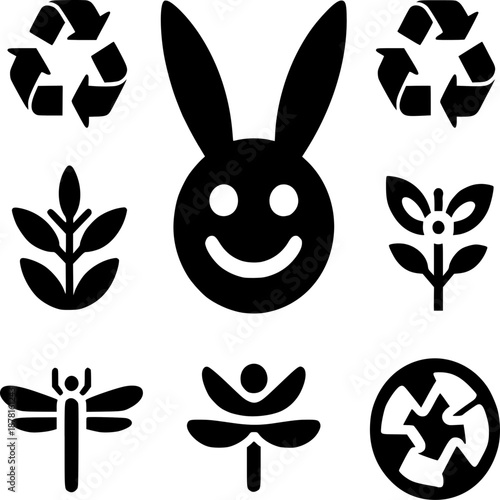 Eco-Conscious Symbol Set: A collection of environmentally themed icons, symbolizing sustainability, nature, and the beauty of ecological balance. 