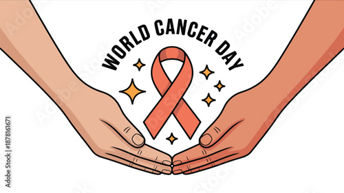 Hands holding ribbon for world cancer day Vector