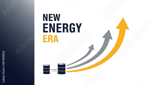 Oil A vector graphic illustration of a new energy era with a dark blue to white gradient background and arrows pointing upwards