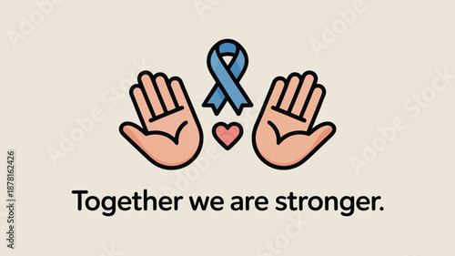 Hands with blue ribbon and heart Vector