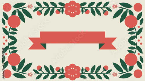 Floral border with red ribbon Vector
