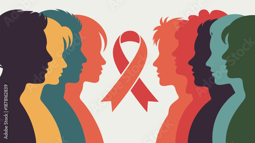 Diverse faces with awareness ribbon Vector