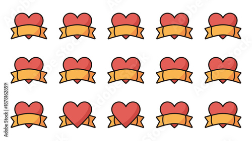 Collection of hearts with banners Vector