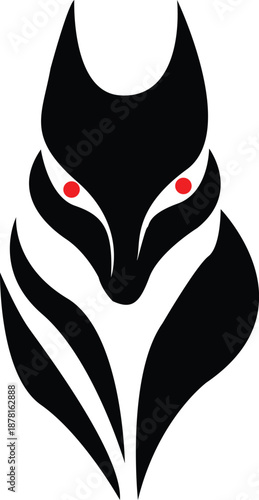 Striking minimalist fox head emblem with intense red eyes, sleek design