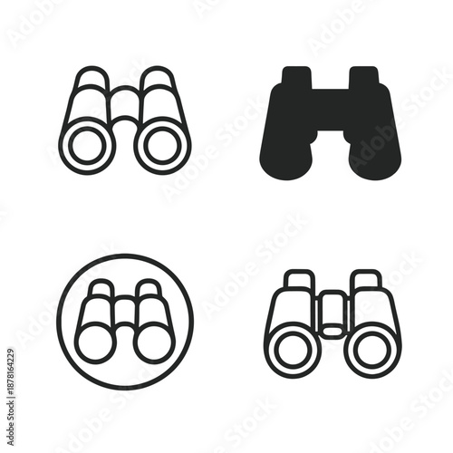 Minimalist binocular icons set on dark background for apps or websites