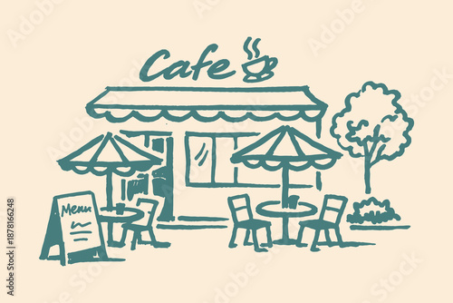 Cafe terrace sketch outdoor seating vector illustration