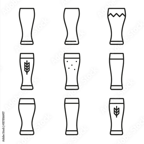 Minimalist beer glass icons on dark background for beverage design
