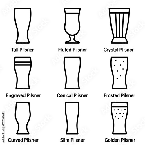 Various pilsner glass styles chart for beer enthusiasts and collectors