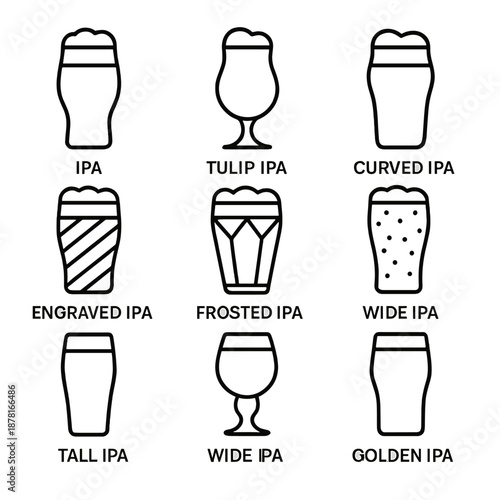 Variety of craft beer glasses: ipa, tulip, curved, and more designs