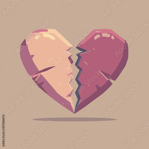 Broken heart split into two pieces in soft pastel vector illustration symbolizing heartbreak emotional pain and separation