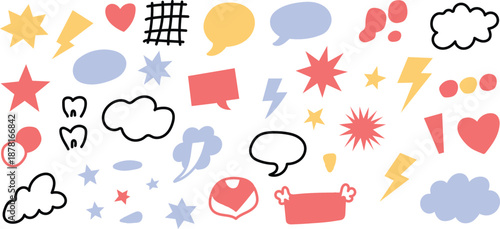 Colorful collection of cartoon speech bubbles and emoticon symbols
