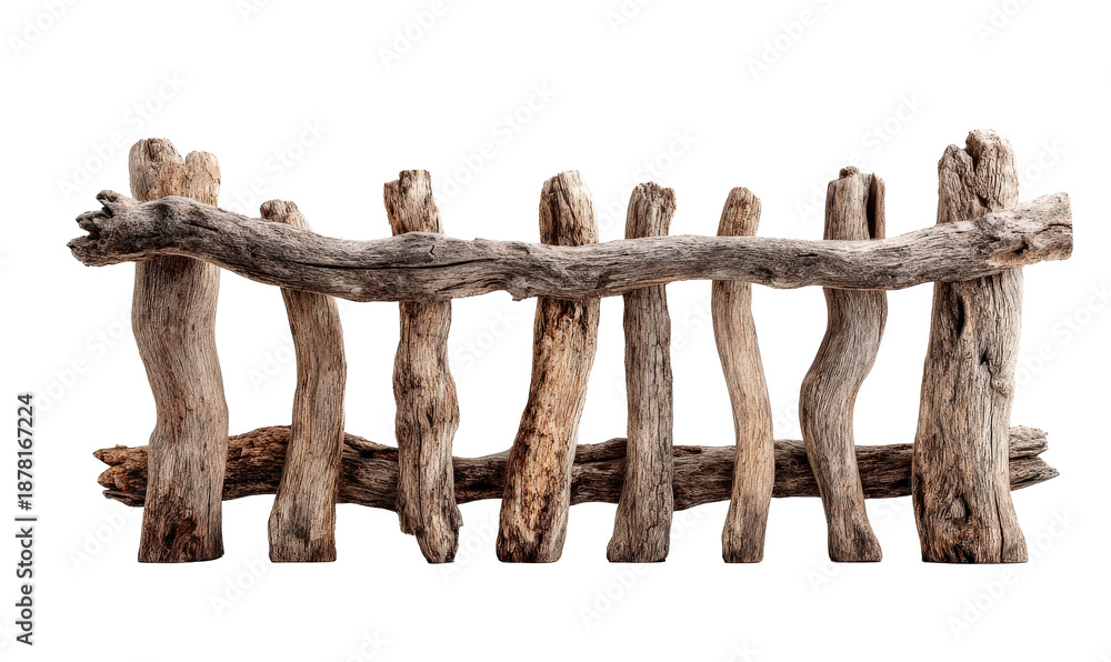 Naklejka premium Rustic Wooden Fence with Driftwood Posts