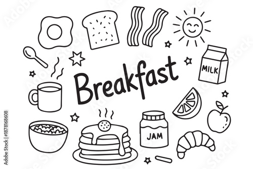 breakfast blackandwhite vector set toast egg bacon coffee cup