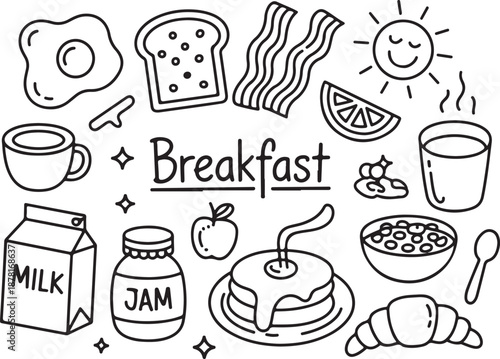 breakfast vector illustration egg toast coffee croissant jam