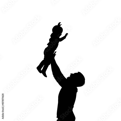 Silhouette of a man tossing a child in the air.
