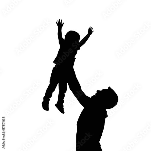 Silhouette of a man tossing a child in the air.