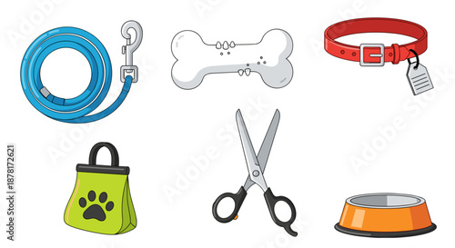 Collection of dog accessories on for pet care