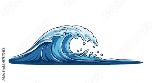 A blue wave crashing with white foam