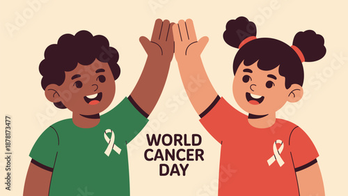 Children celebrating world cancer day Vector