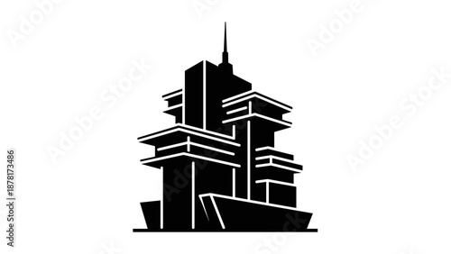 Modern Building Silhouette with Sharp Lines.