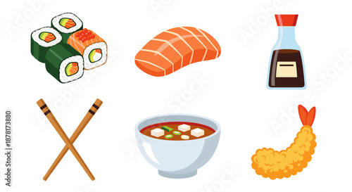 A variety of japanese sushi food items on a with chopsticks