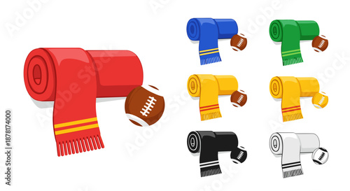Colorful fire hoses with footballs in different colors