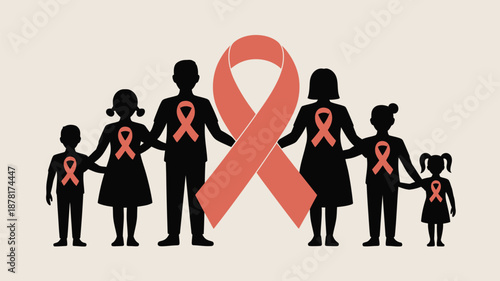 Family united in support of breast cancer awareness Vector