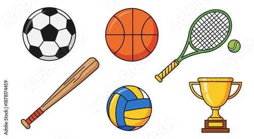 Collection of sports icons including ball and trophy