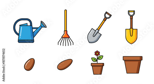 Gardening tools and supplies on for planting flowers