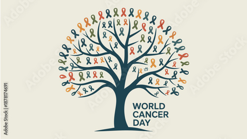 World cancer day awareness tree Vector