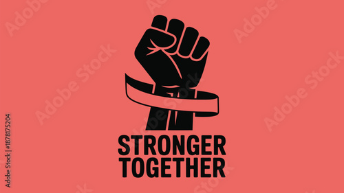 Fist raised with ribbon, stronger together Vector