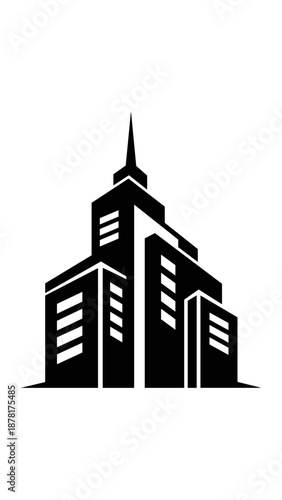 Modern Church Building Silhouette with Steeple.