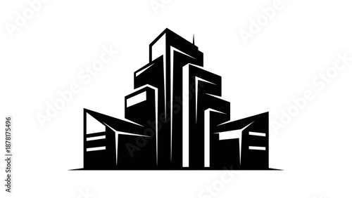 Modern City Buildings Silhouette Vector Illustration.