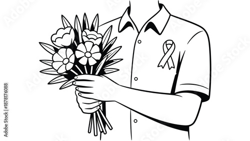 Person holding bouquet of flowers Vector