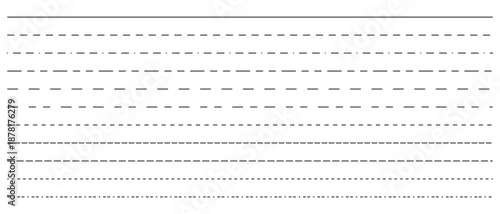 Line set. Set of long dashed, dotted lines. Different lines for notebook pages, divider border