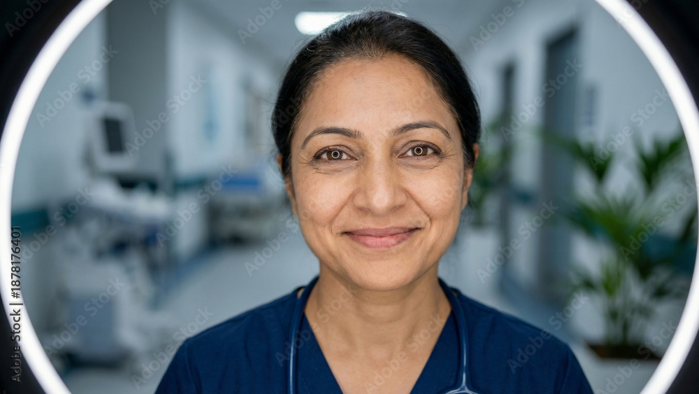 Fototapeta premium Empathic female doctor on video call with patient