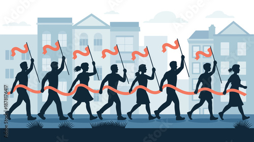 Silhouettes marching with flags Vector