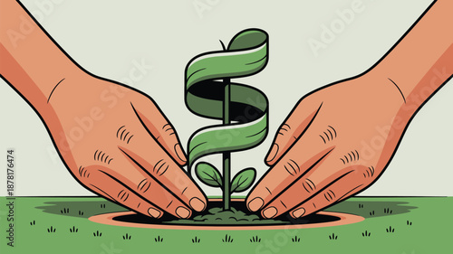 Hands nurturing a growing plant Vector