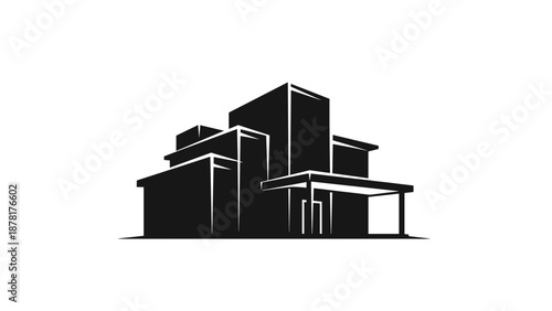 Modern House Silhouette Simple Building Design.