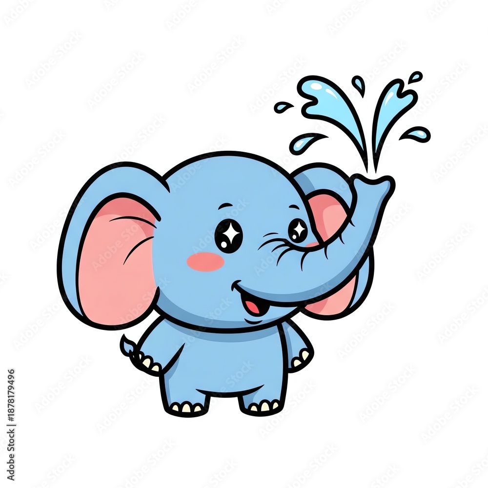Fototapeta premium Cute Blue Elephant Spraying Water Cartoon.